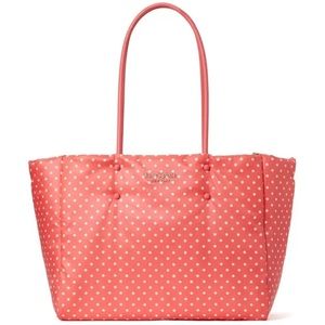 Kate Spade Everything Puffy Dots Large Shoulder Tote Peach Melba White & Coinbag